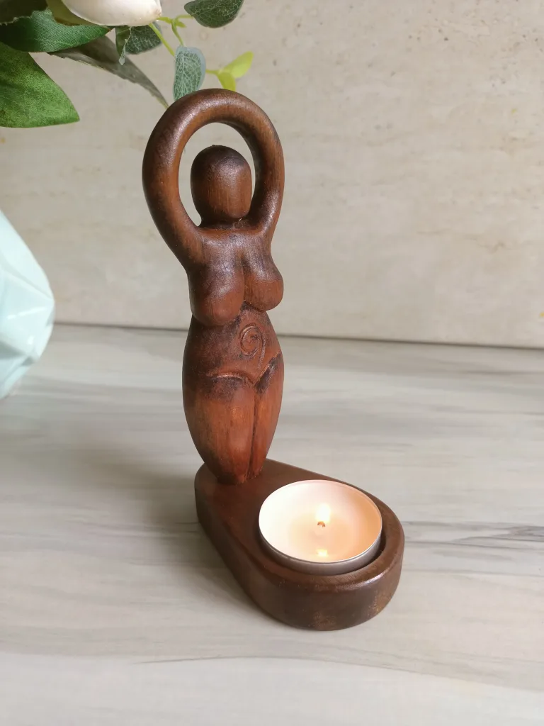 Brown Mother goddess candle holder